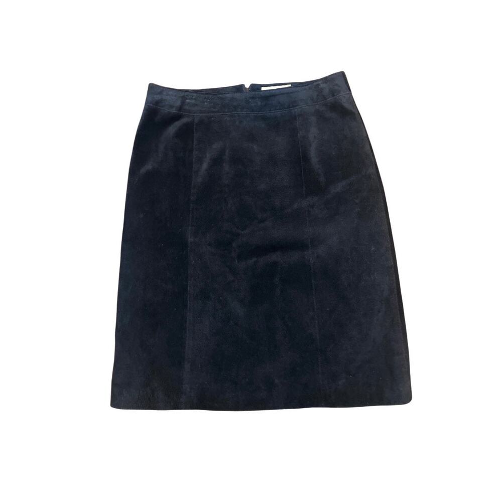 Live a Little Black Suede Leather A-Line Skirt Size 8 High Waisted Elegant Chic